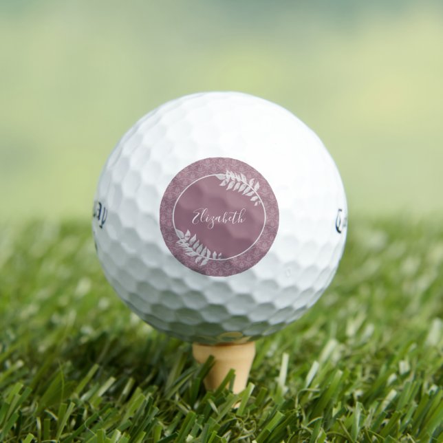 Mauve Elegante Damask Personalisierte Golfbälle (Insitu T-Shirt)