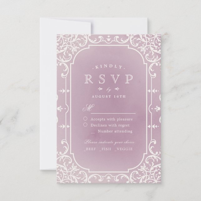 Mauve elegante romantische UAWG RSVP Karte (Vorderseite)