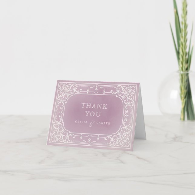 Mauve elegante romantische Vintage Hochzeit danke (Vorderseite)