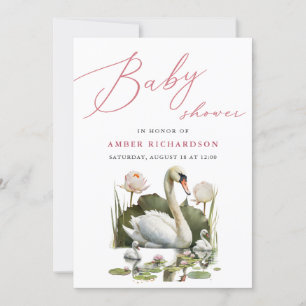 Mauve Elegante Script Minimalistisch Swan Baby Sho Einladung