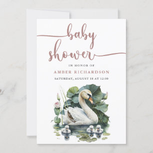 Mauve Elegante Script Minimalistisch Swan Baby Sho Einladung