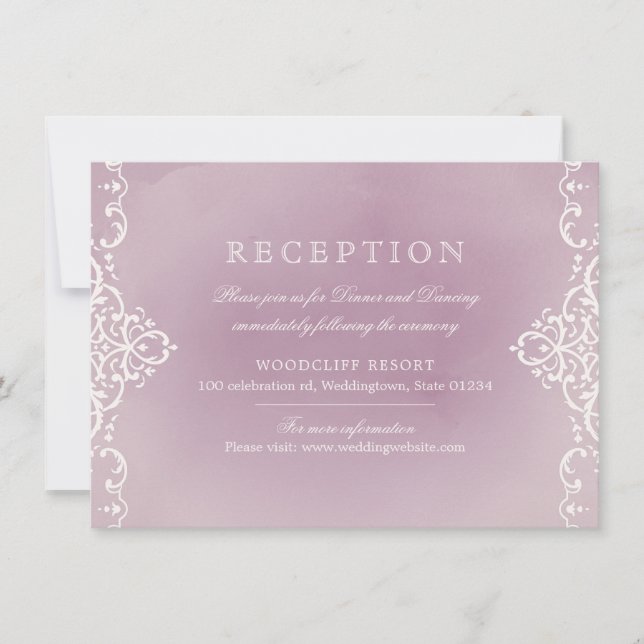 Mauve eleganter romantischer Empfang Einladung (Vorderseite)