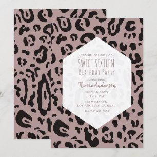 Mauve Errötung Rosa Gepard Leopard Süße 16 Party I Einladung