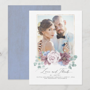 Mauve et Dusty Blue Floral Mariage Carte de remerc
