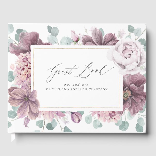 Mauve Floral Elegant Wedding Gästebuch (Vorderseite)