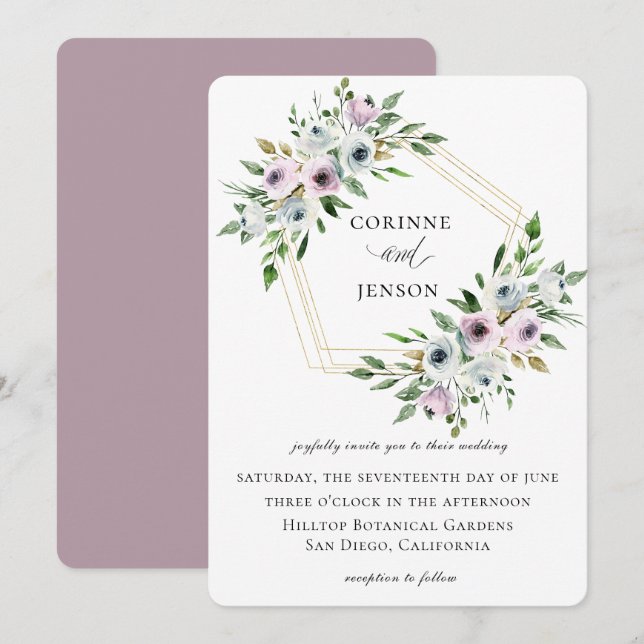 Mauve Floral Geometric Wedding Einladung (Vorne/Hinten)