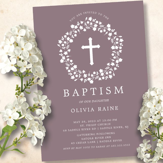 Mauve Floral Girls Baptism Invitation (Créateur téléchargé)