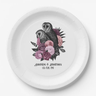 Mauve Floral Glam Gothic Owls Pappteller