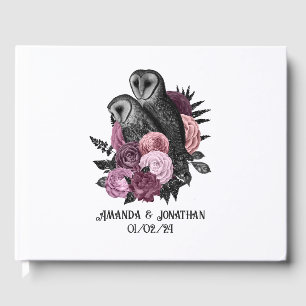 Mauve Floral Glam Gothic Owls Wedding Gästebuch
