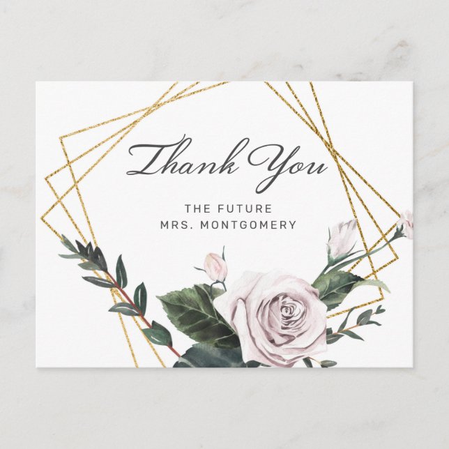 Mauve Floral Gold Frame Brautparty Vielen Dank Postkarte (Vorderseite)