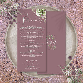 Mauve Floral Greenery Monogram Wedding Dinner Menükarte