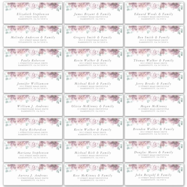 Mauve Floral Individual Guest Address Labels (Vorderseite)