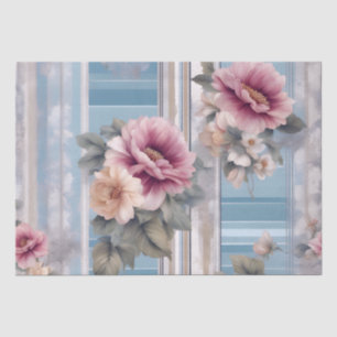 Mauve Floral nosegays Antiqued Blue Seidenpapier