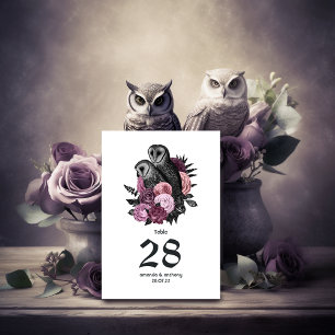 Mauve Floral Owls Gothic Wedding Tischnummer