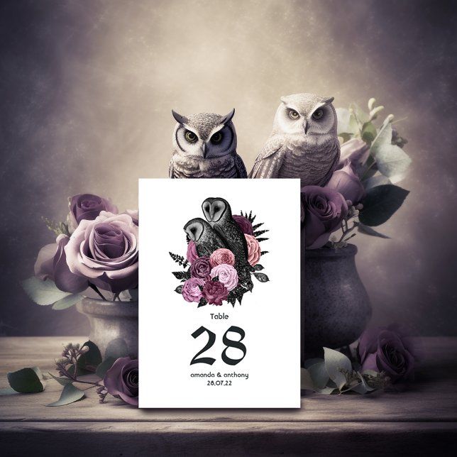 Mauve Floral Owls Gothic Wedding Tischnummer (Von Creator hochgeladen)
