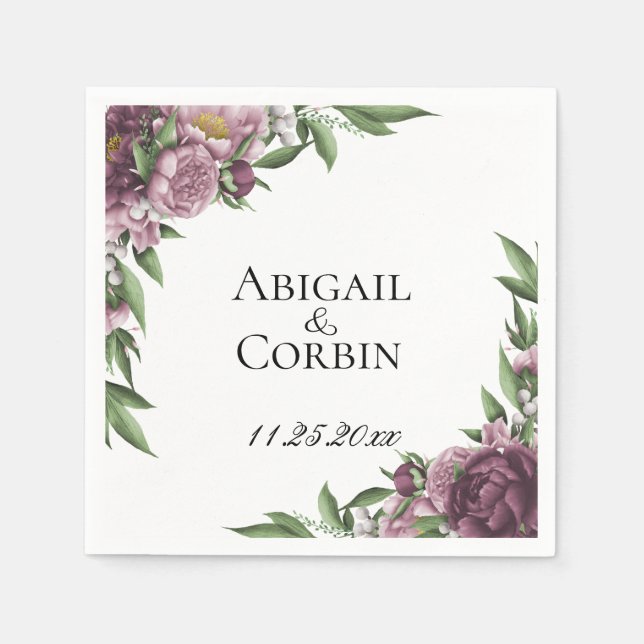 Mauve Floral Personalisiert Wedding Paper Napkins Serviette (Vorderseite)
