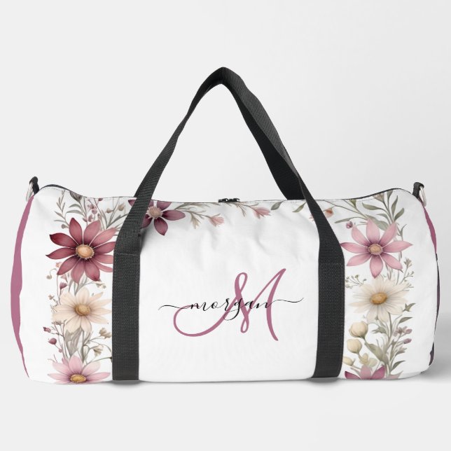Mauve Floral Personalized Gym Duffel Bag Duffle Bag (Vorderseite)