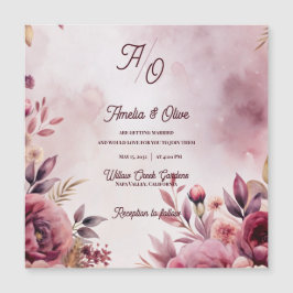 Mauve Floral Romantic Blush Wedding Invitation  Magnetkarte