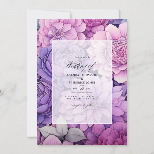 Mauve Floral Wedding Einladung (Vorderseite)