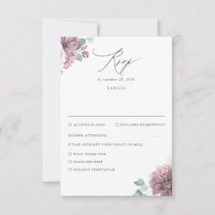 Mauve Floral Wedding RSVP Karte