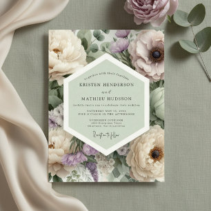 Mauve Florale Botanische Romantische Hochzeit Einladung
