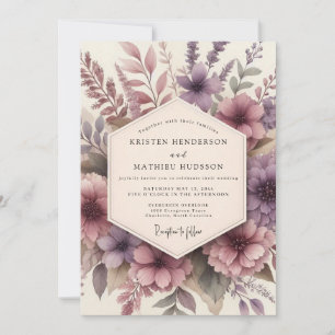 Mauve Florale Hochzeitsromantik Einladung