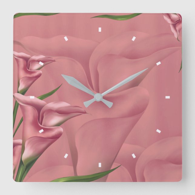 Mauve Flower Wall Clock by Julie Everhart Quadratische Wanduhr (Vorderseite)