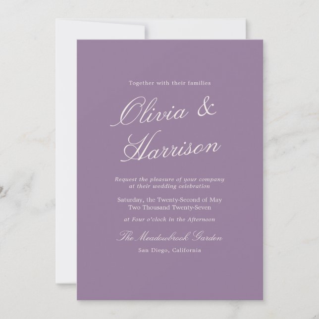 Mauve Garden Calligraphy Wedding Invitation Einladung (Vorderseite)