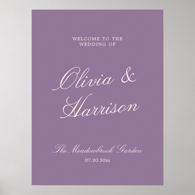 Mauve Garden Calligraphy Wedding Welcome Poster (Vorne)