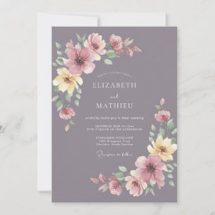 Mauve Gelbe Blütenhochzeit Einladung