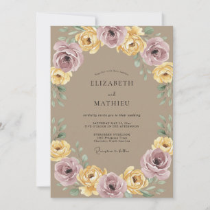 Mauve Gelbe Botanische Lorbeer Hochzeit Einladung