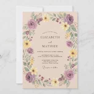Mauve Gelbe Kranz Hochzeit Einladung