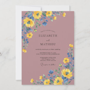 Mauve Gelbe Mohn Hochzeit Einladung