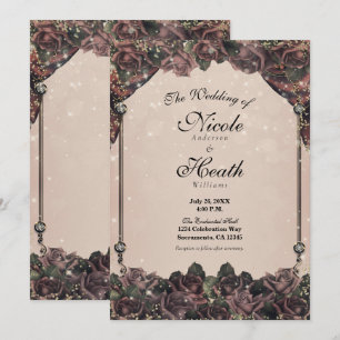 Mauve Gewürz Rosen Glitter Funkeln Herbst Hochzeit Einladung