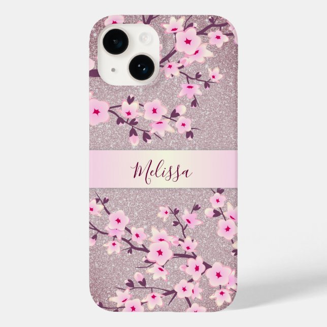 Mauve Glitzer Blumenschmuck Case-Mate iPhone 14 Hülle (Rückseite)