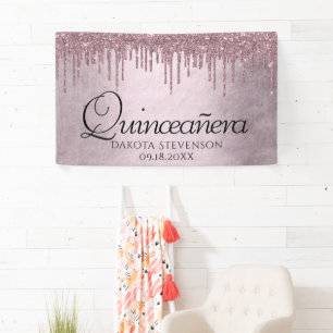 Mauve-Glitzer Dusty Pink Quinceanera Banner