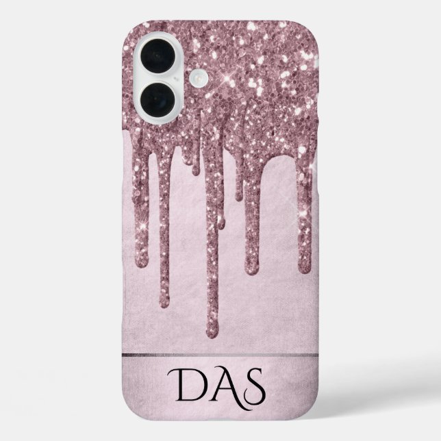 Mauve-Glitzer | Rosa Melt Monogram iPhone 16 Plus Hülle (Rückseite)