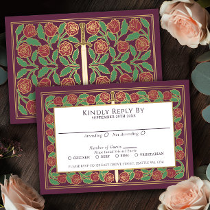 Mauve Gold Blumen-Schwert Königliche Hochzeit RSVP Karte