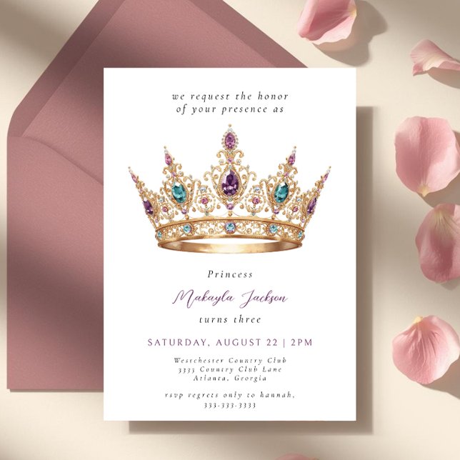 Mauve Gold Princess Crown Fairytale Birthday Party Einladung (Von Creator hochgeladen)