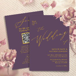 Mauve Gold QR Code in einer eleganten Hochzeit Einladung