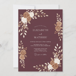 Mauve-Goldene Hochzeit Einladung