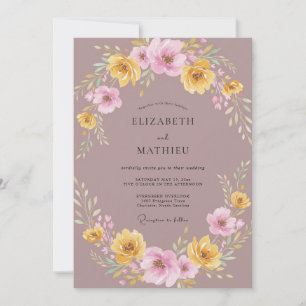 Mauve Goldene Pfingstrosen-Hochzeit Einladung
