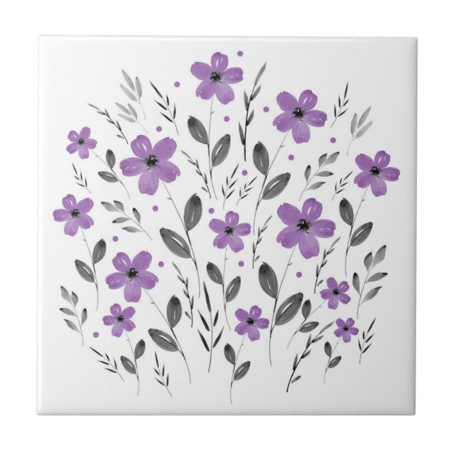 Mauve Gray Five Petal Floral Motif Fliese (Vorderseite)