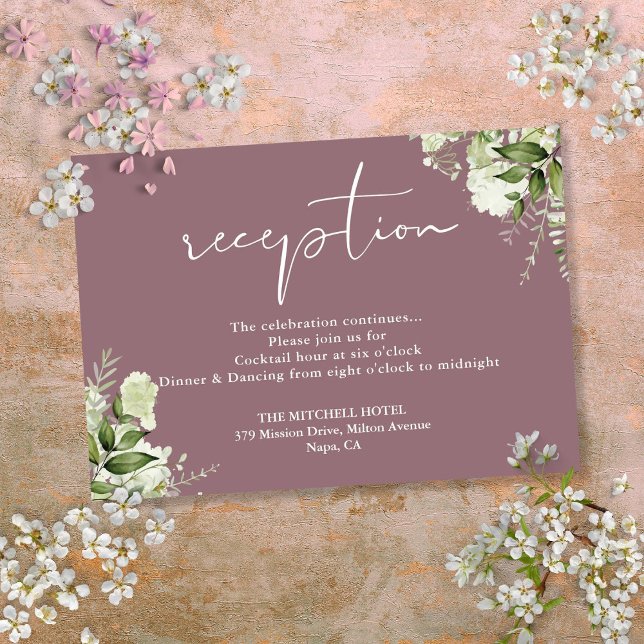Mauve Greenery Script Wedding Reception Begleitkarte (Mauve Greenery Script Wedding Reception Enclosure Card)