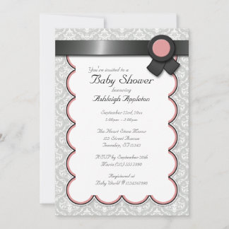 Mauve & Grey Damask Baby Shower Invitations