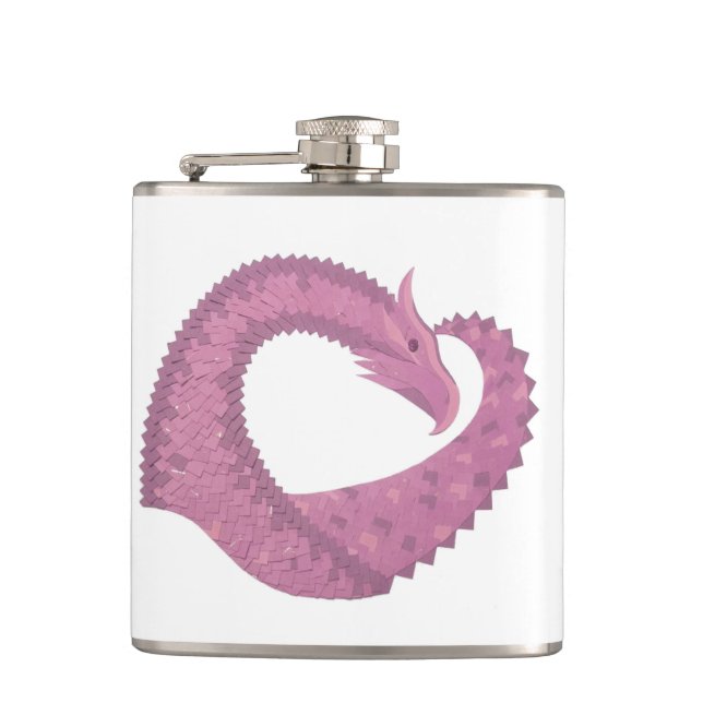 Mauve Herzdrache auf Weiß Flachmann (Vorderseite)