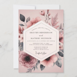 Mauve-Holzkohle-Flora-Hochzeit Einladung