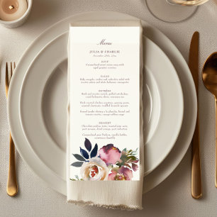 Mauve Indigo Watercolor Rose Wedding Menu