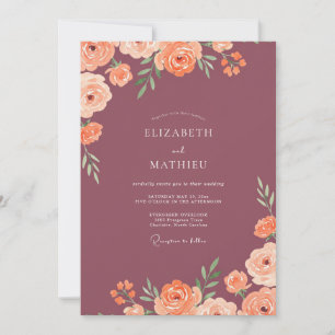 Mauve Korallen-Blüten-Hochzeit Einladung