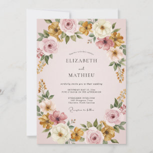 Mauve Künstlerische Florale Romanze Hochzeit Einladung